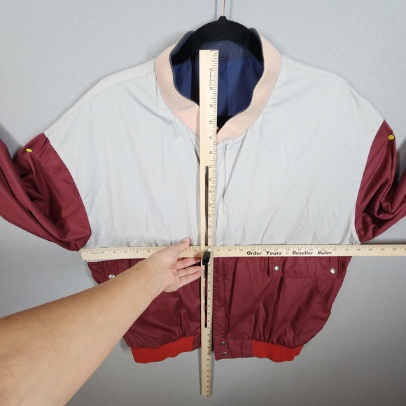 Vintage Reversible Bomber Jacket Mens Large Maroon White Blue Colorblock 80s 90s - Picture 2 of 5